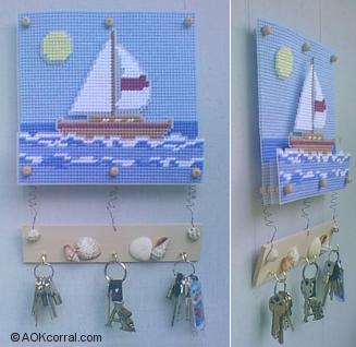 Ocean and Sailboat Key Holder - Plastic Canvas Project